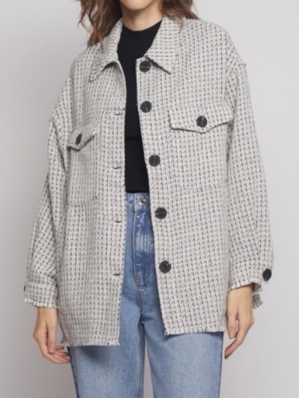 Zara Women’s Monochrome Tweed Utility Blazer Jacket